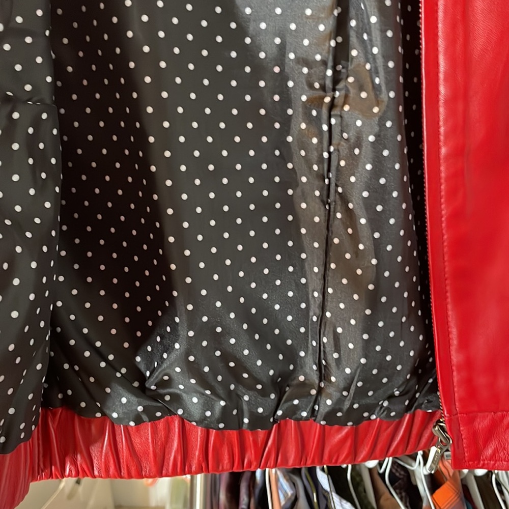 Red leather Bebe bomber jacket - Picture 3 of 5